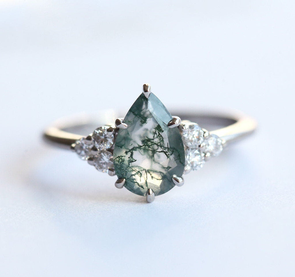 Isla Pear Moss Agate Engagement Ring