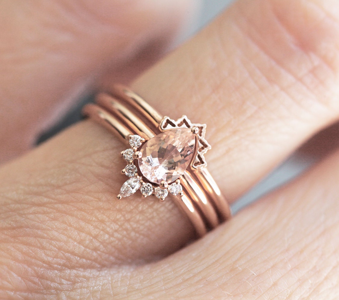 Jodie Pear Morganite Diamond Ring Set