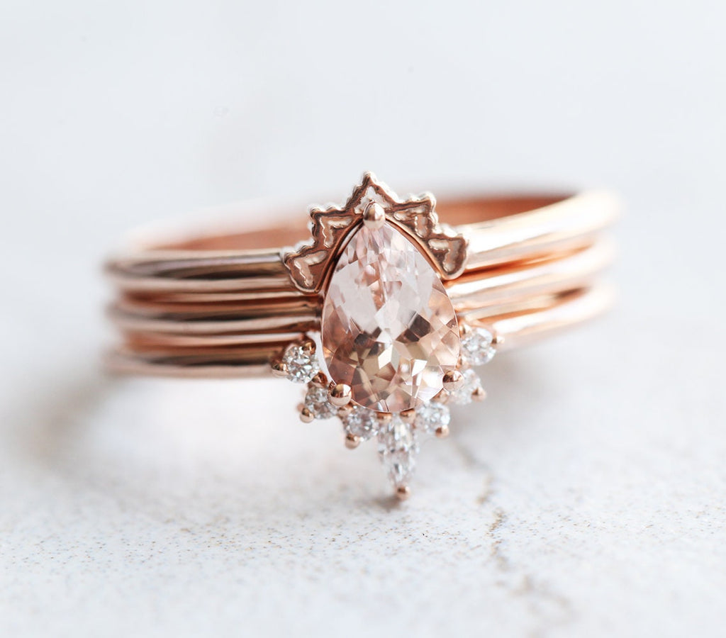 Jodie Pear Morganite Diamond Ring Set