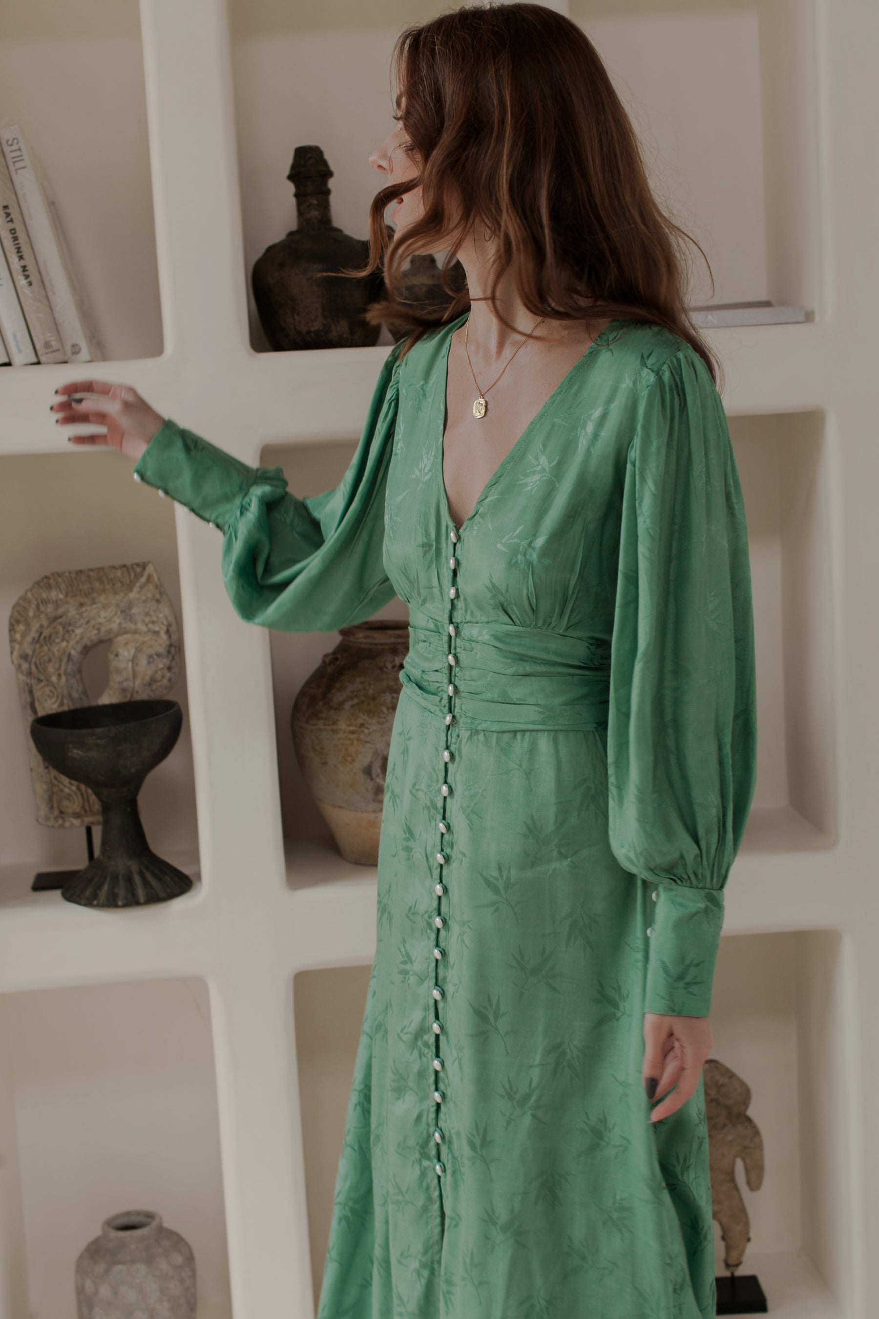 Juliette Pearl Buttons Midi Dress