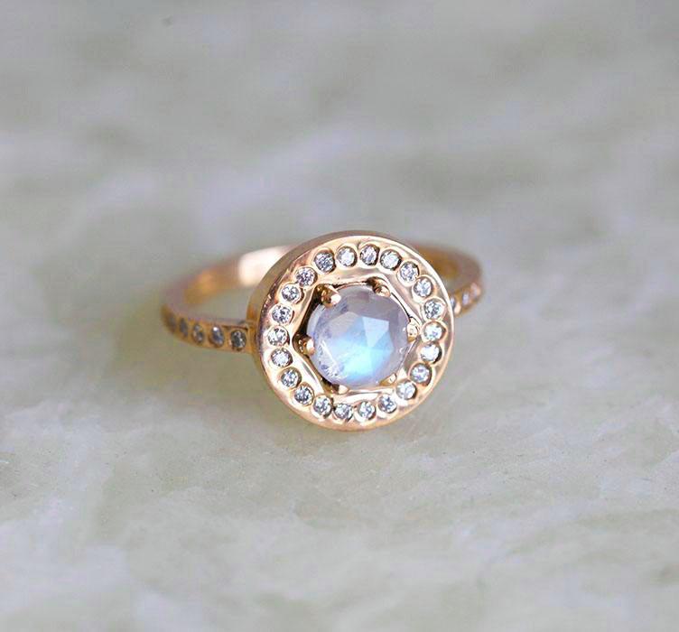 Junia Round Moonstone & Diamond Ring