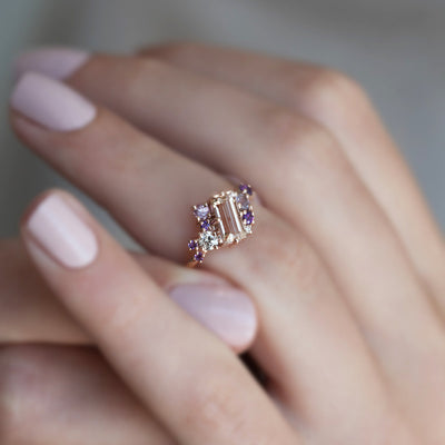 Lila Baguette Morganite Cluster Ring