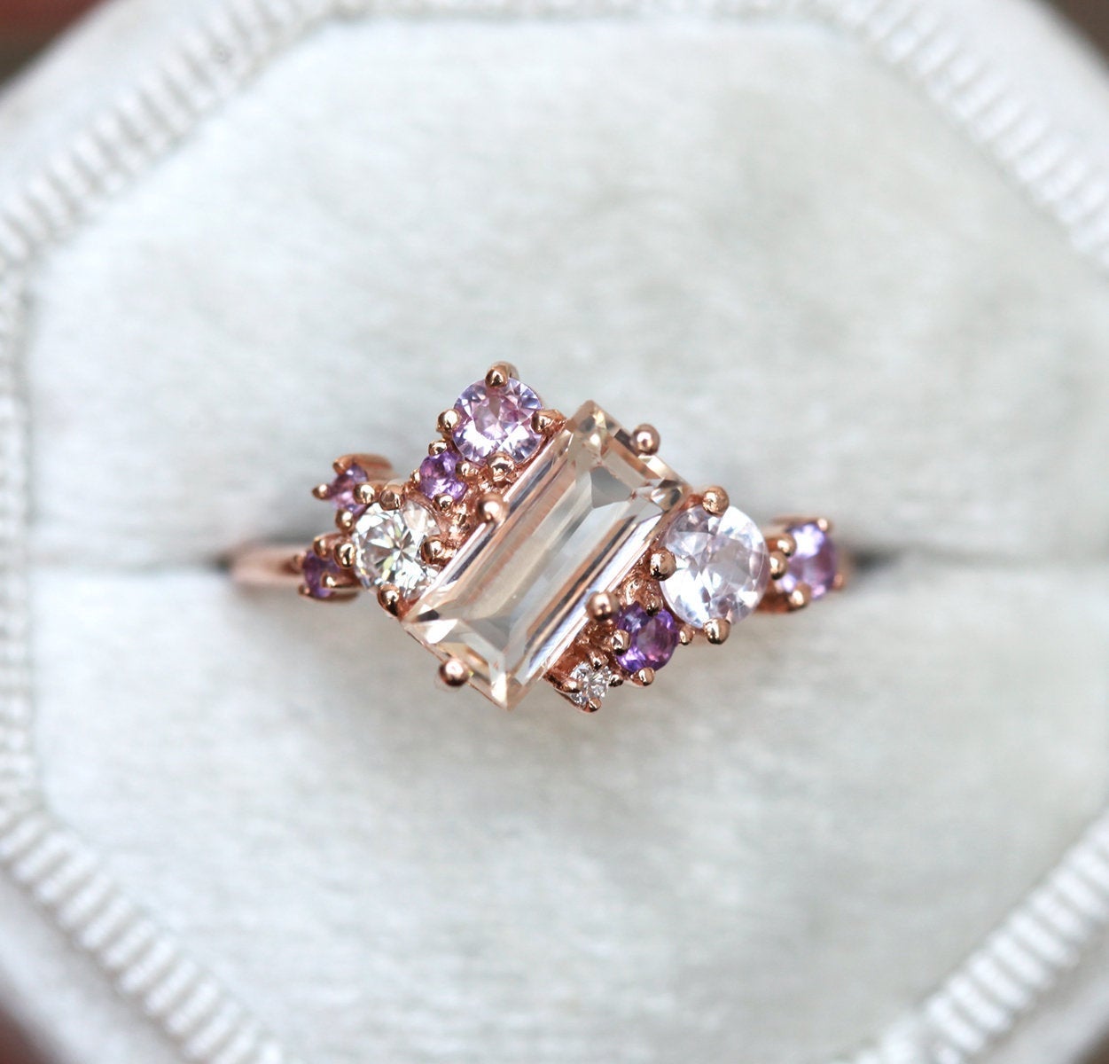 Lila Baguette Morganite Cluster Ring