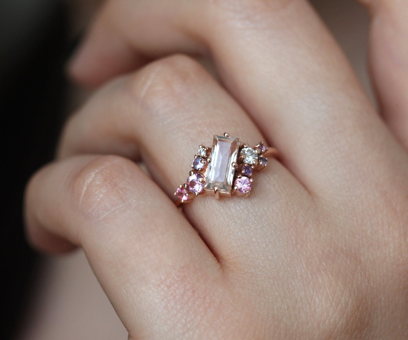 Lila Baguette Morganite Cluster Ring