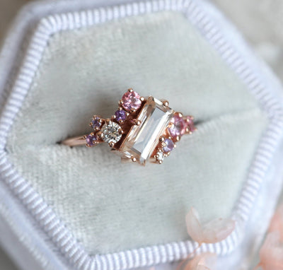 Lila Baguette Morganite Cluster Ring