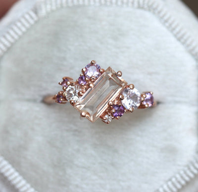 Lila Baguette Morganite Cluster Ring