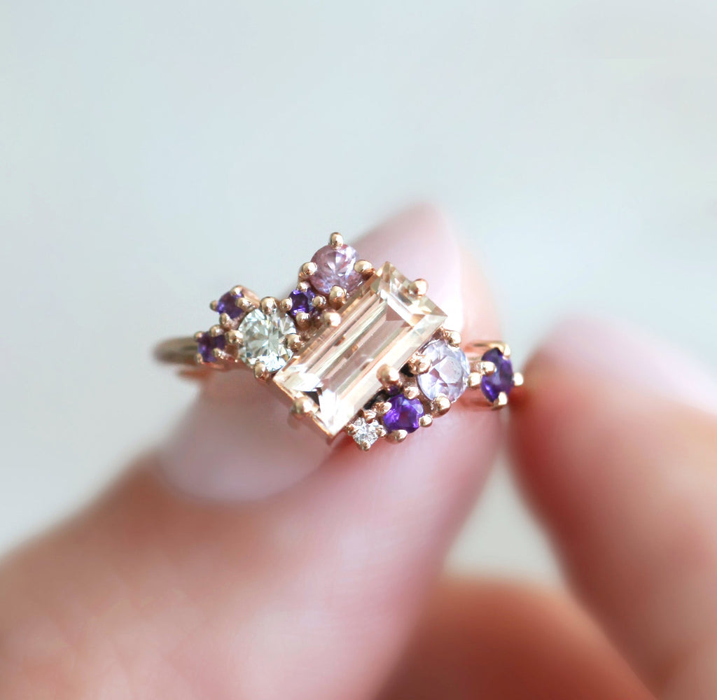 Lila Baguette Morganite Cluster Ring