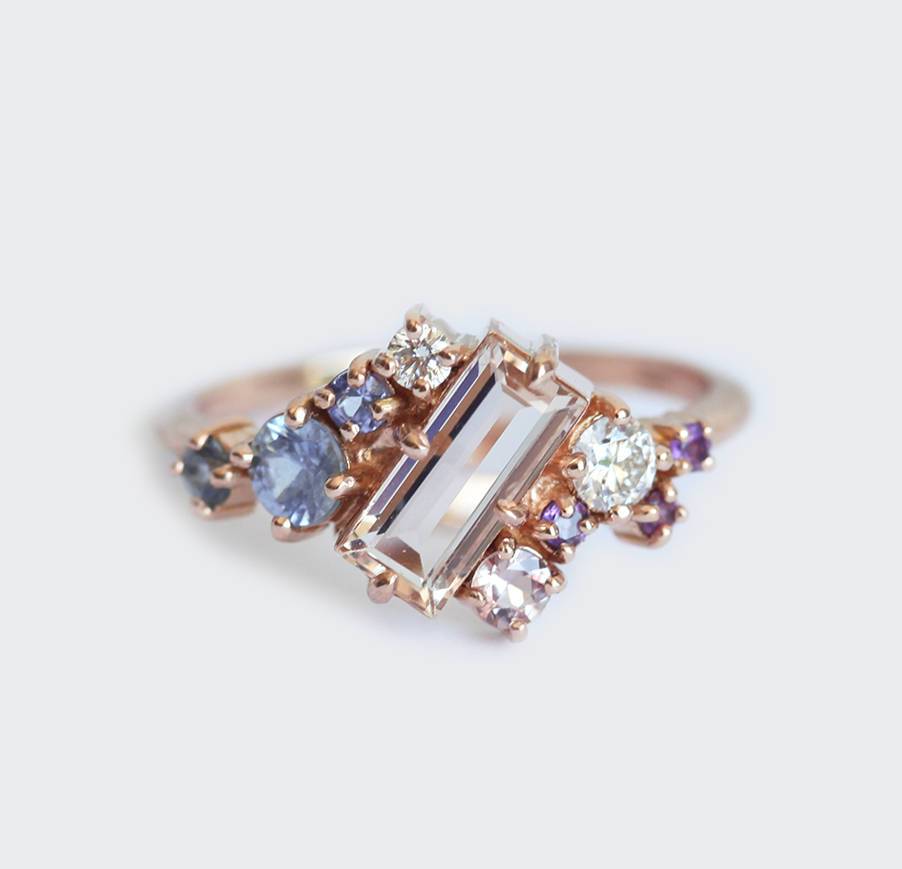 Lila Morganite Cluster Ring Set