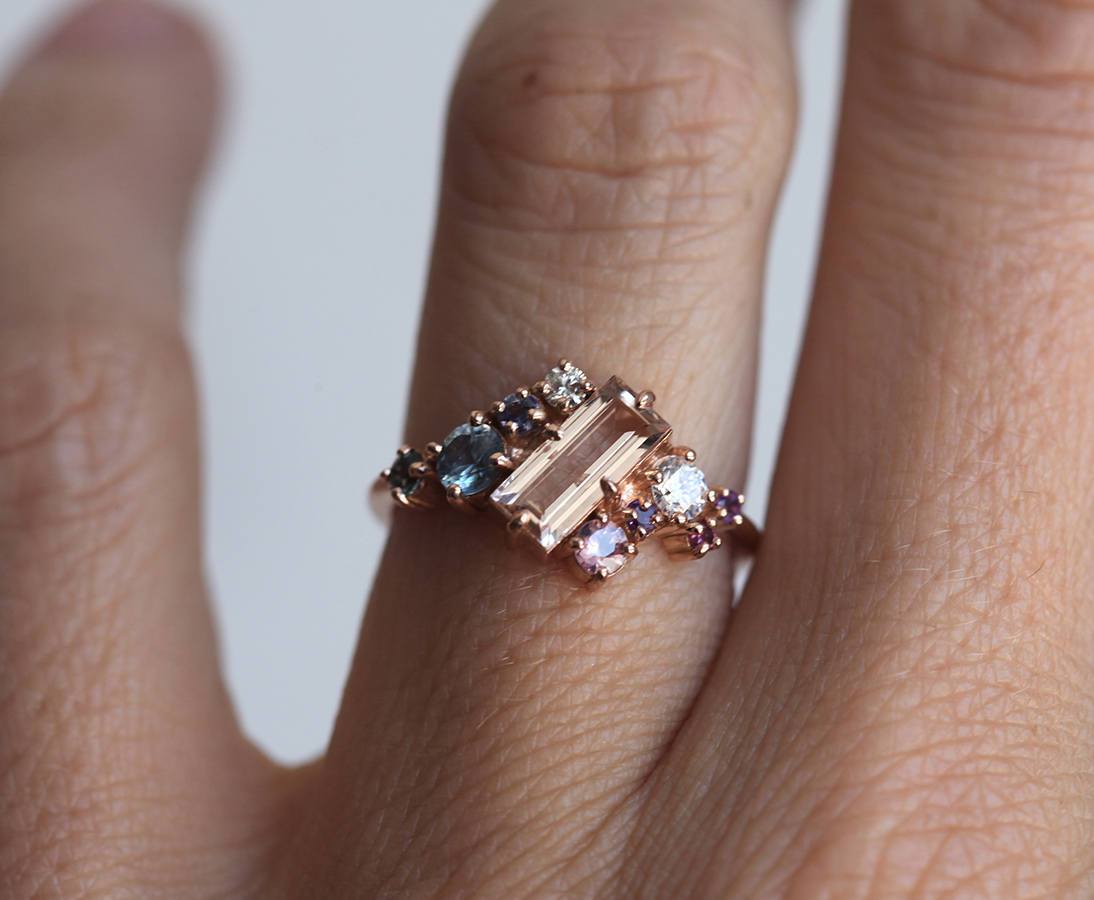 Lila Morganite Cluster Ring Set