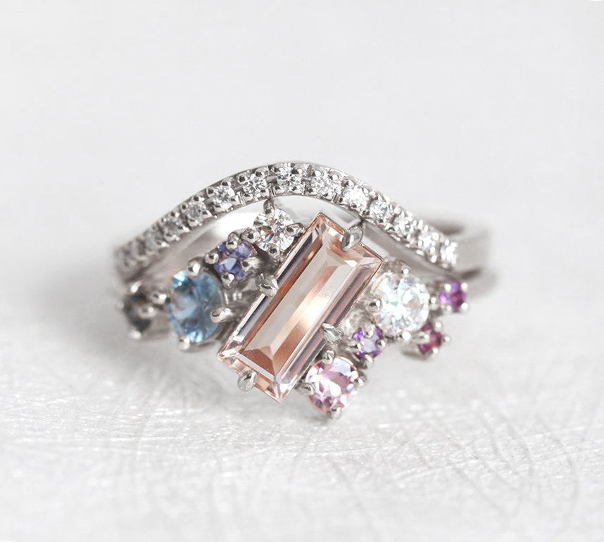 Lila Morganite Cluster Ring Set