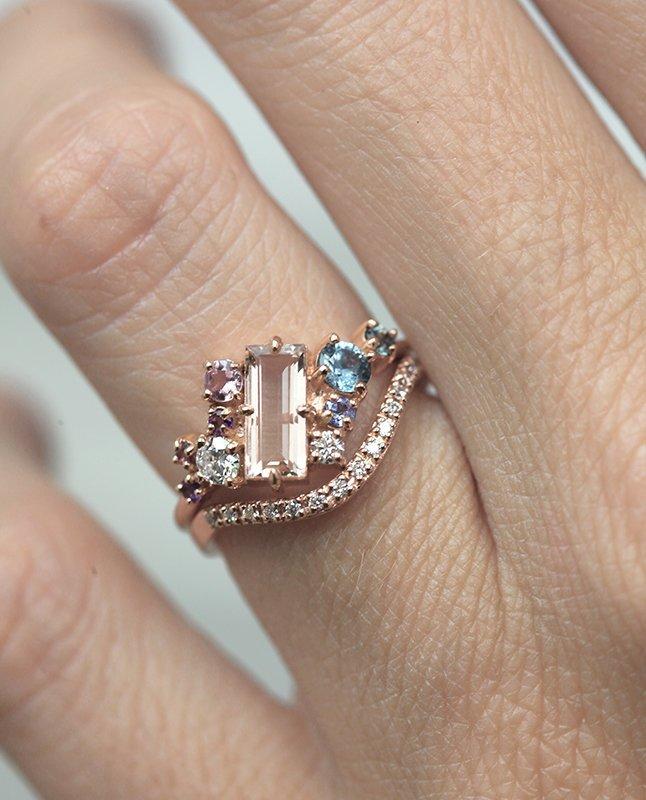 Lila Morganite Cluster Ring Set