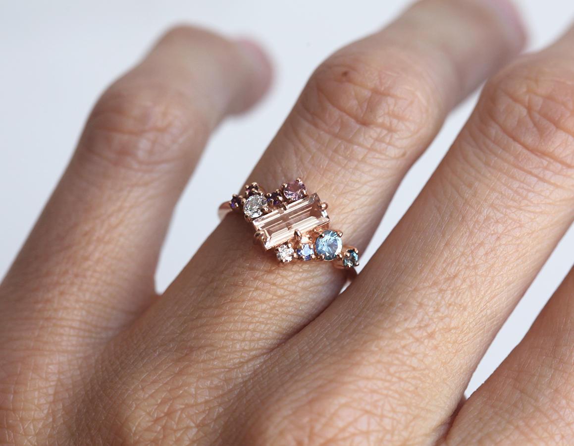 Lila Morganite Cluster Ring Set