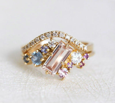 Lila Morganite Cluster Ring Set