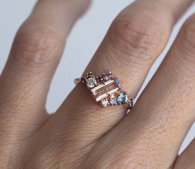 Lila Morganite Cluster Ring Set