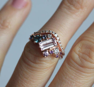 Lila Morganite Cluster Ring Set