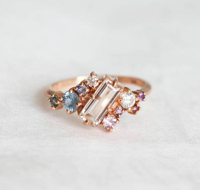 Lila Morganite Cluster Ring Set