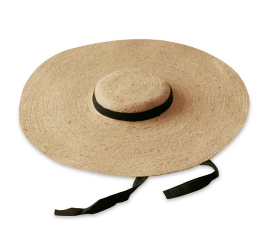 Lola Wide Brim Jute Straw Hat, with Black Strap (Pre-order)