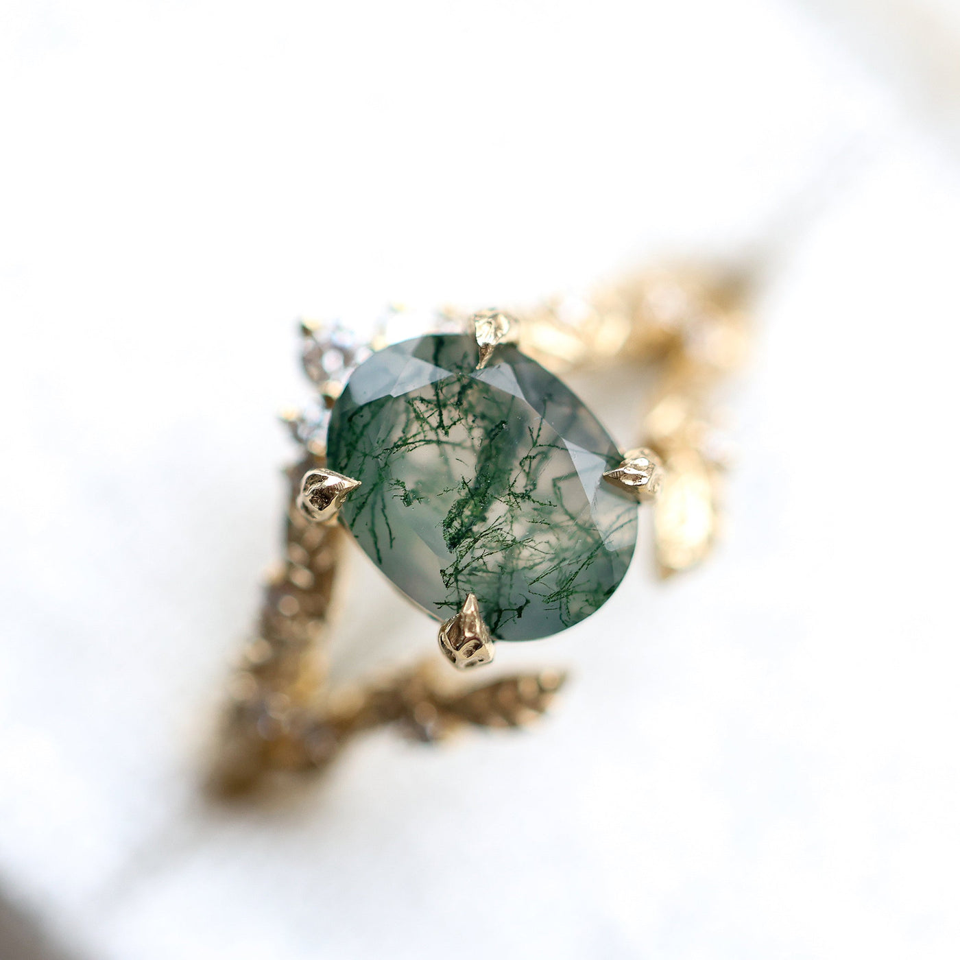 Leaf moss agate ring set