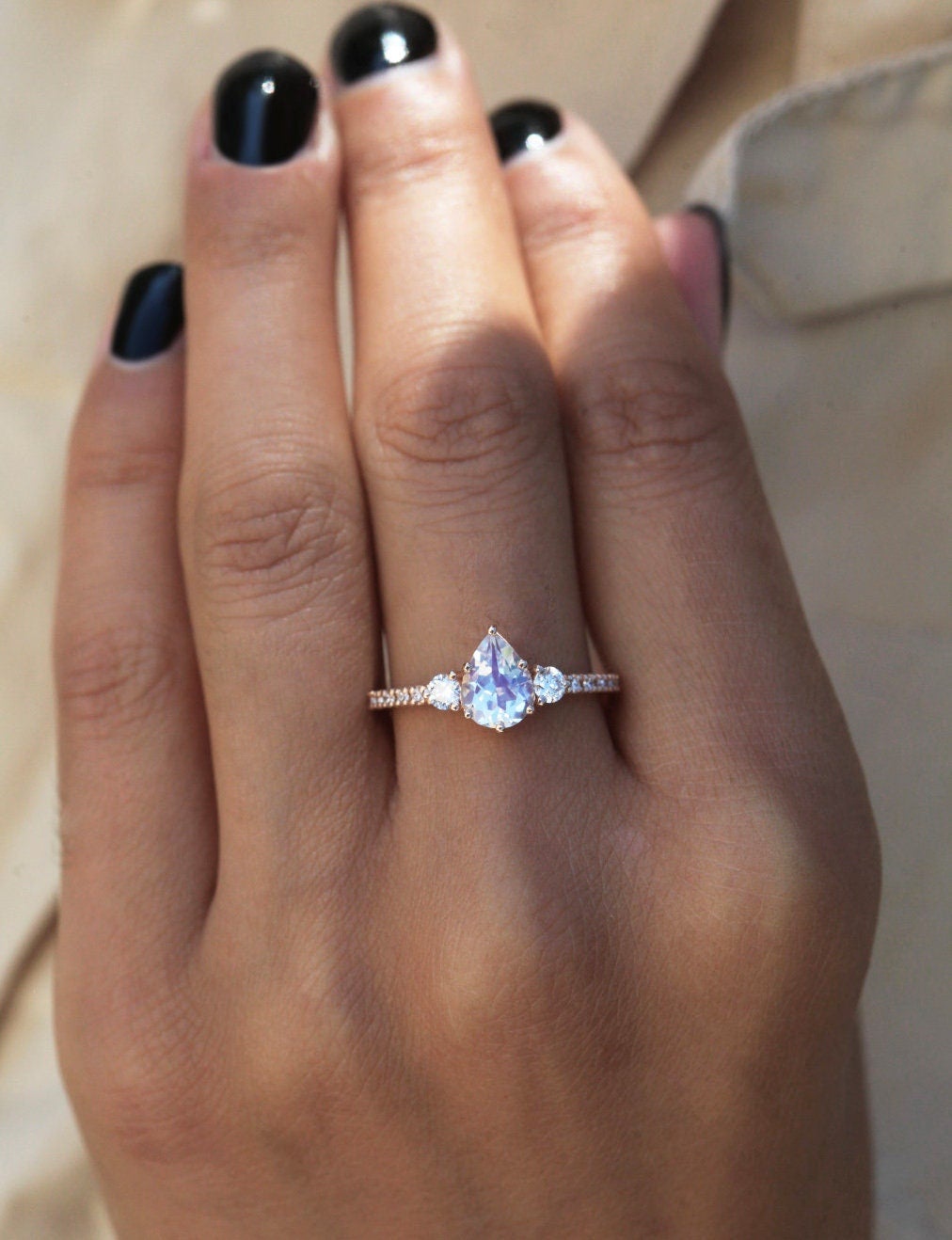 Leelo Pear Moonstone Diamond Ring