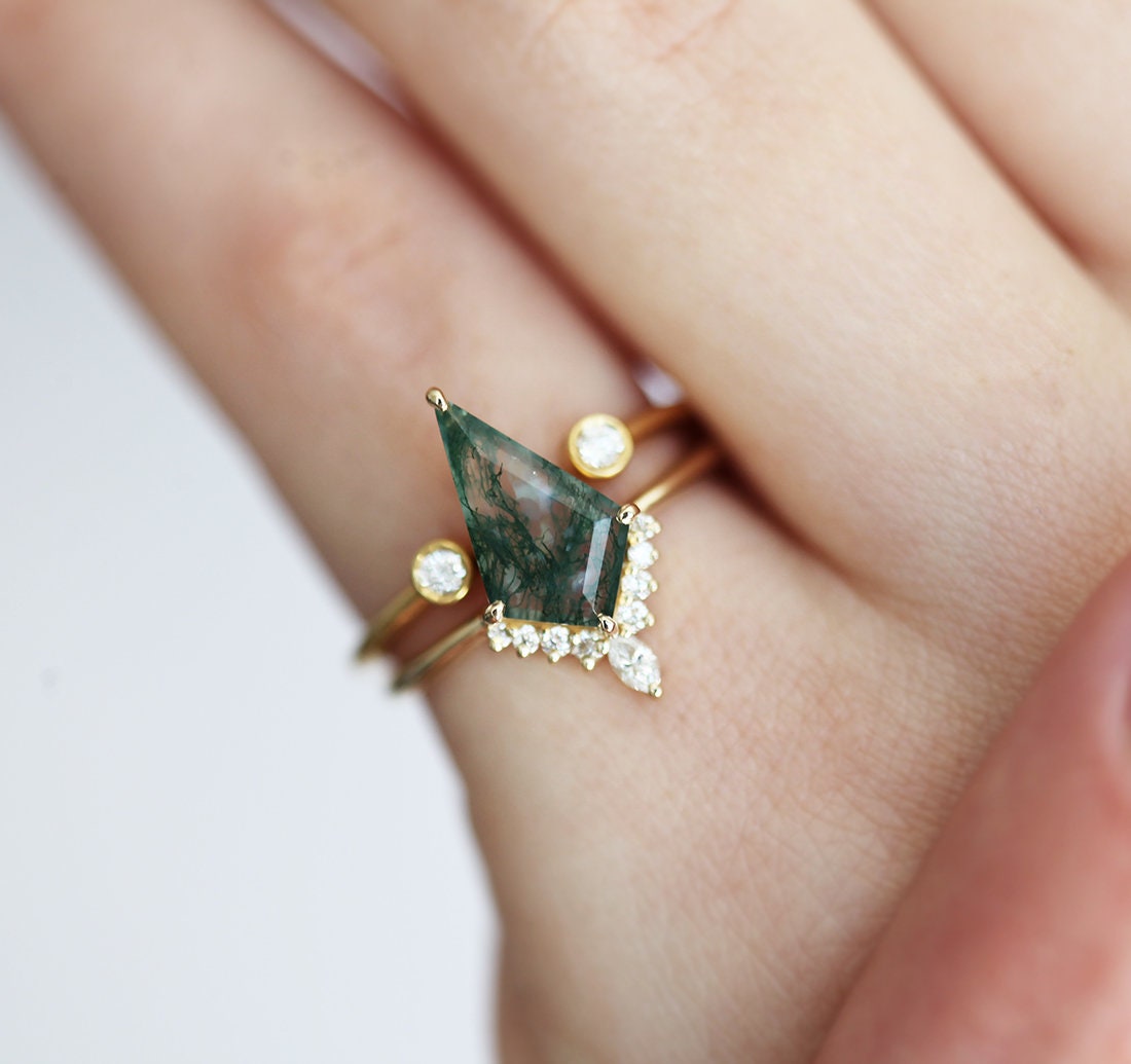 Lily Kite Moss Agate And Diamond Ring