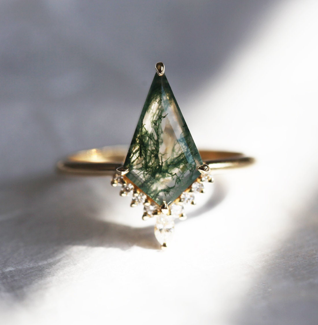 Lily Kite Moss Agate And Diamond Ring