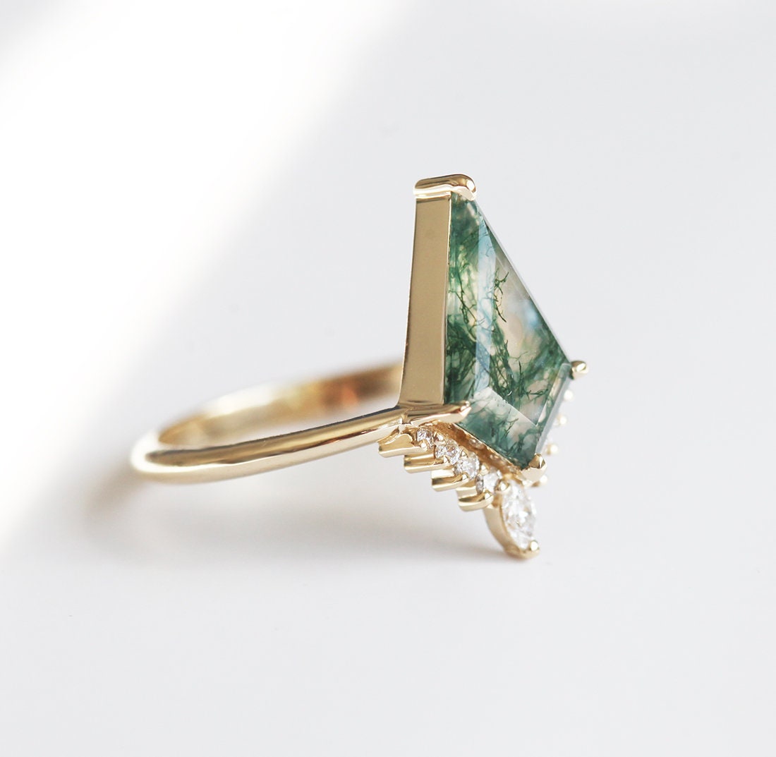 Lily Kite Moss Agate And Diamond Ring