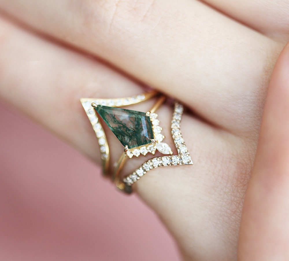 Lily Kite Moss Agate And Diamond Ring