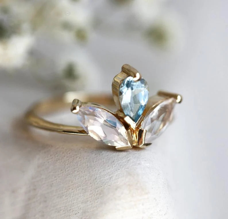 Lyanna Floral Moonstone And Aquamarine Ring