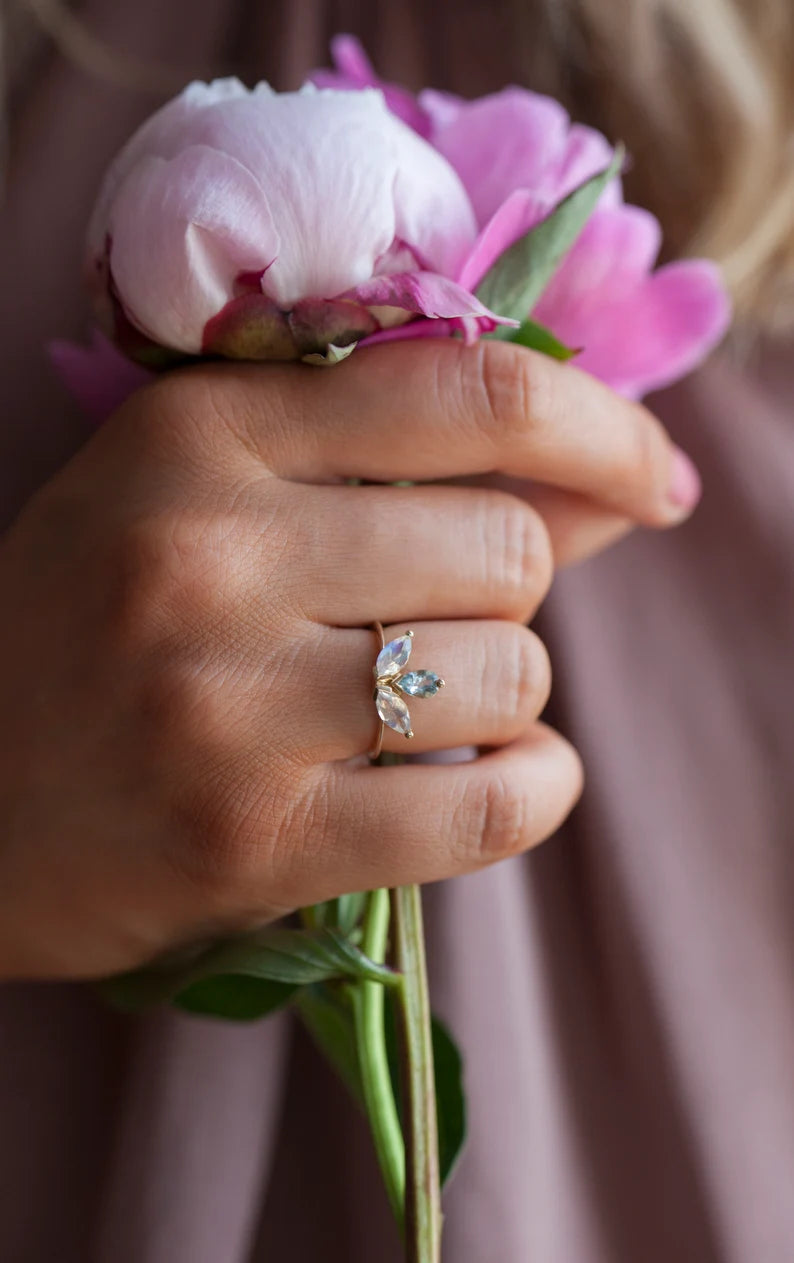 Lyanna Floral Moonstone And Aquamarine Ring