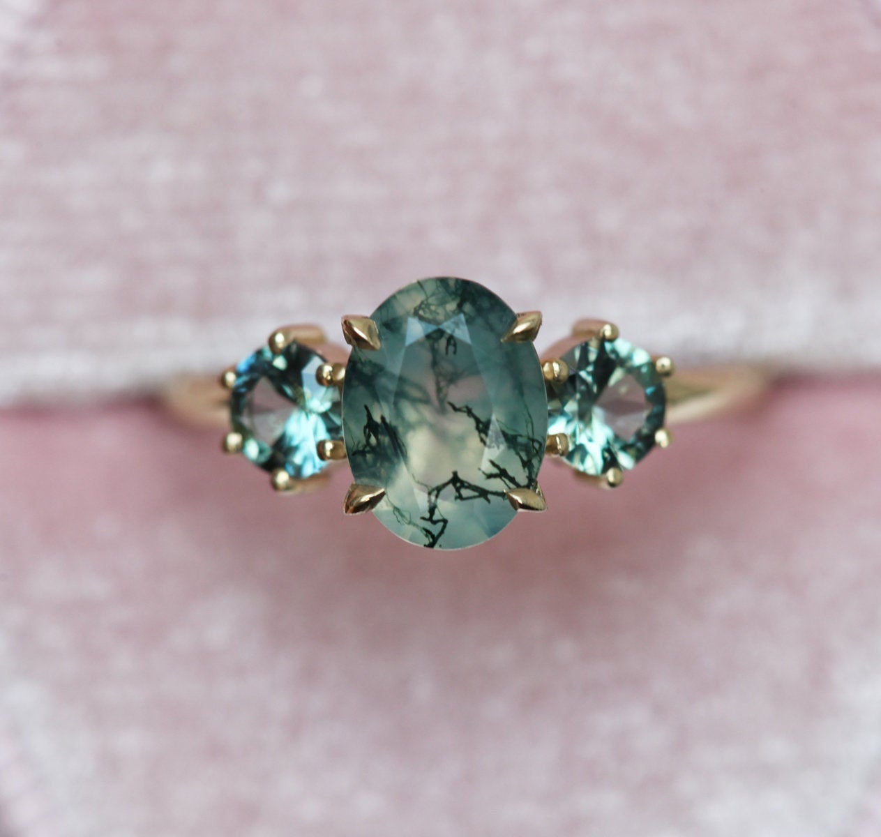 Marla Moss Agate Ring With Teal Tourmalines