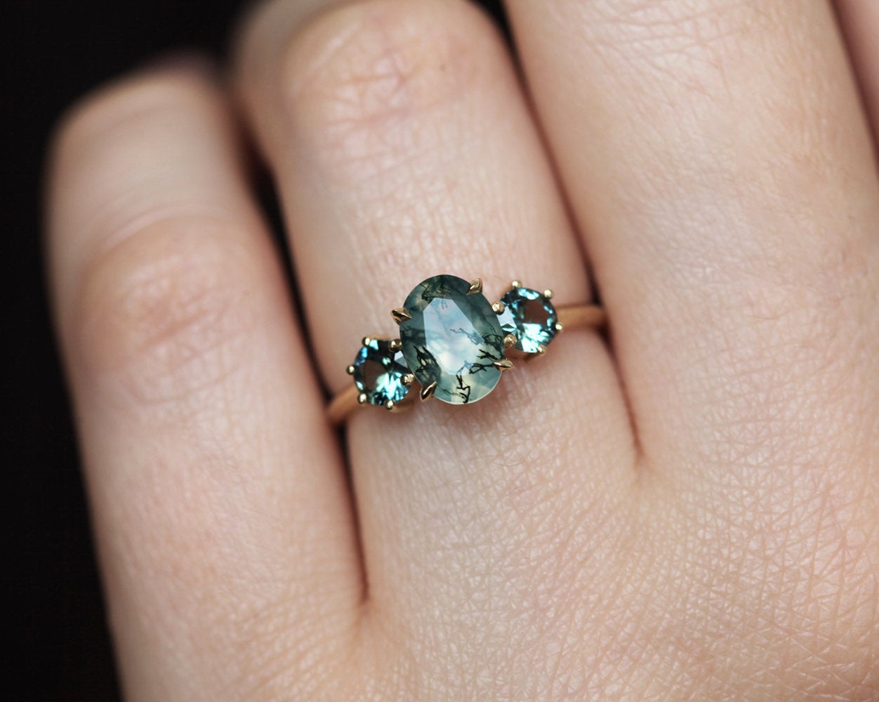 Marla Moss Agate Ring With Teal Tourmalines