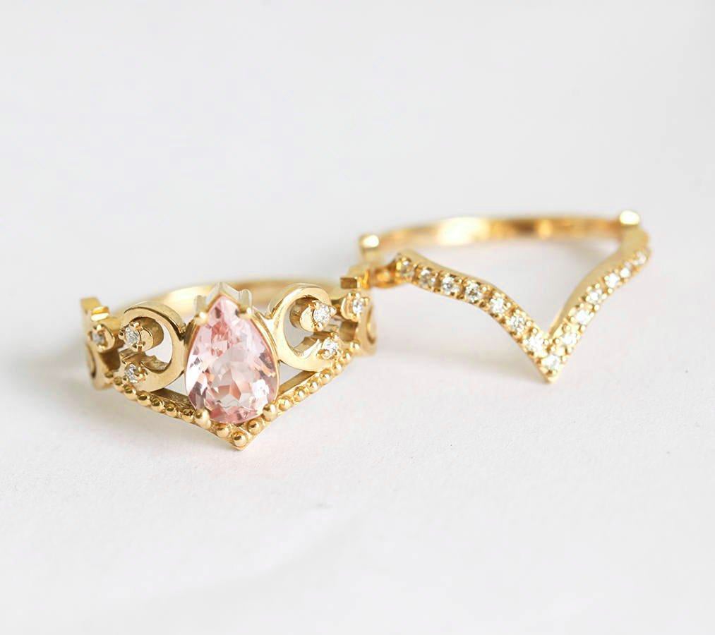 Maxine Morganite Ring With Diamond Band