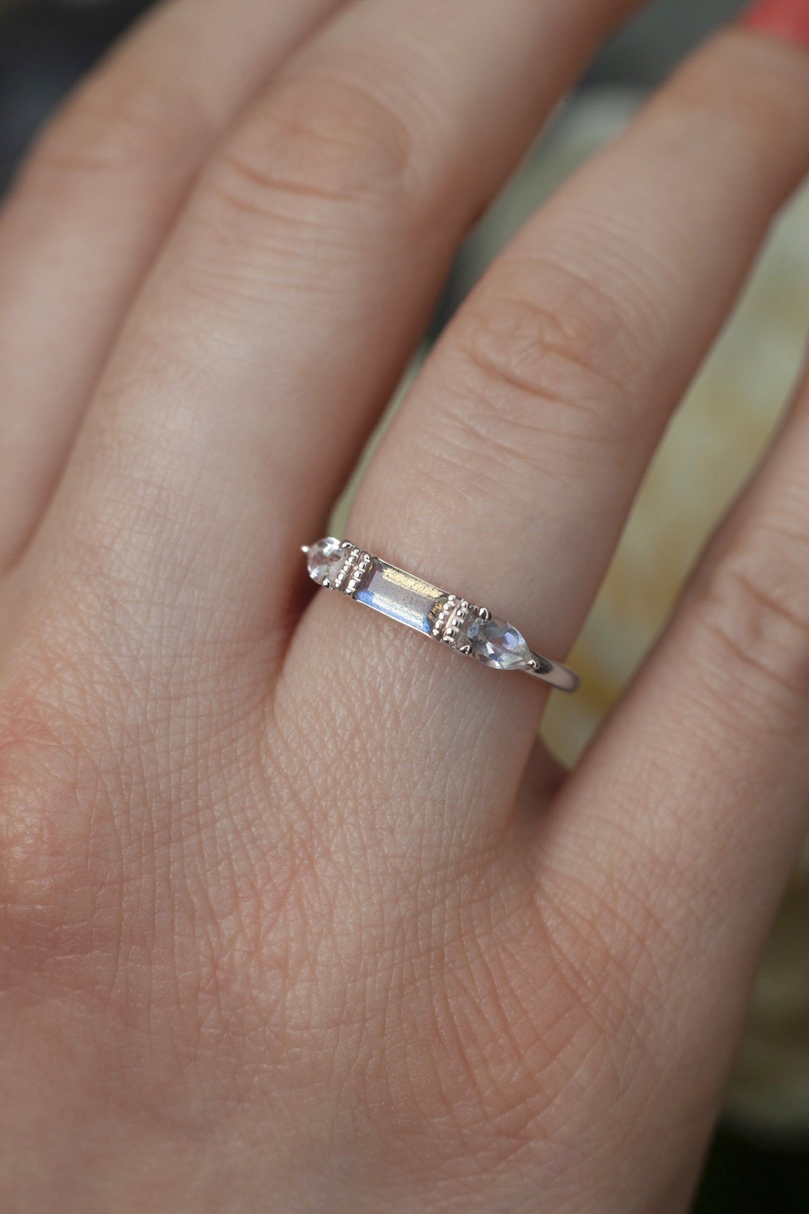 Tania Labradorite Baguette Ring with White Topaz