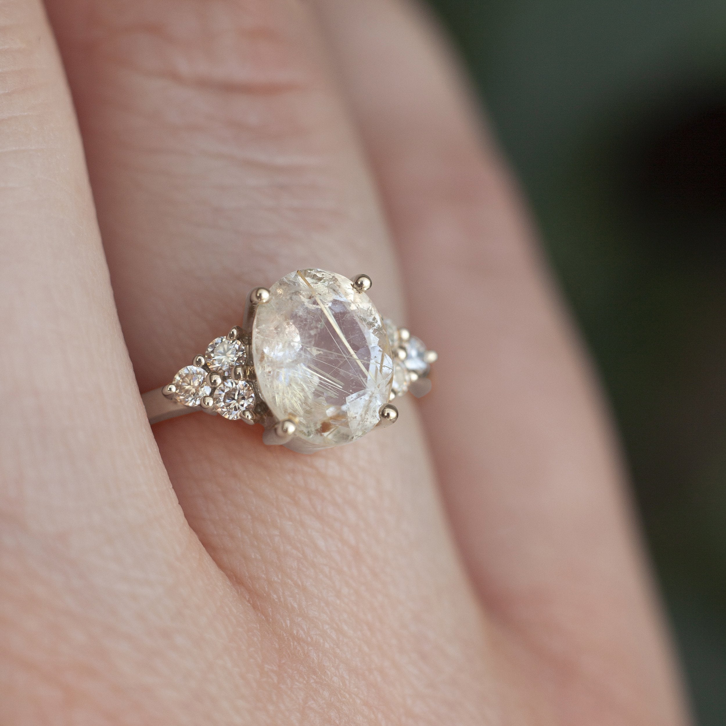 Olivia Golden Rutile Quartz Ring with side Moissanite