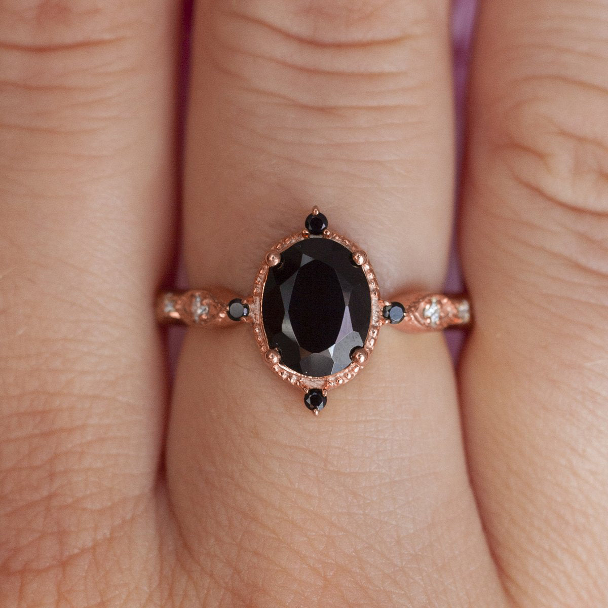 Amelia Oval Vintage Inspired Black Spinel Ring