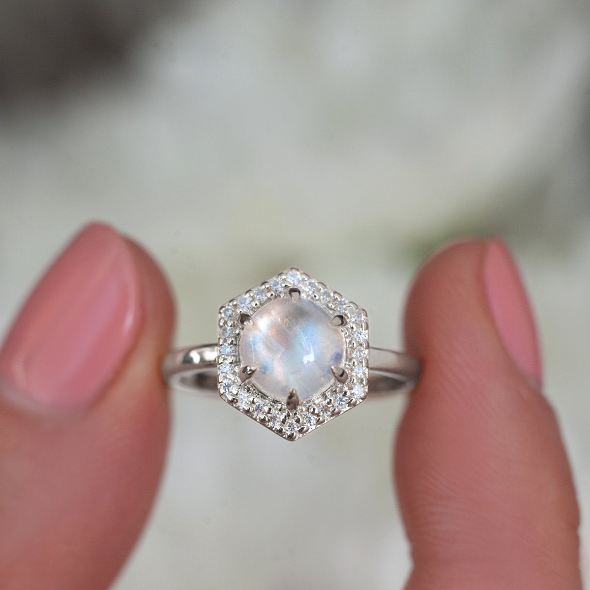 Anine Moonstone Cabochon Halo Ring