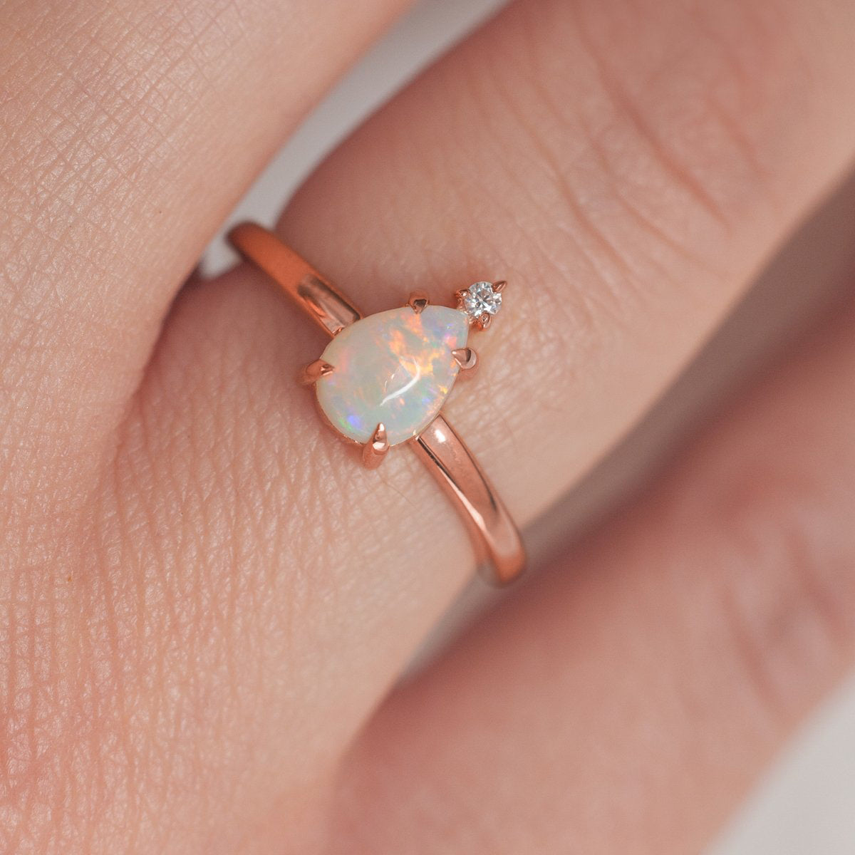 Eva Queen Australian Opal Ring with Moissanite