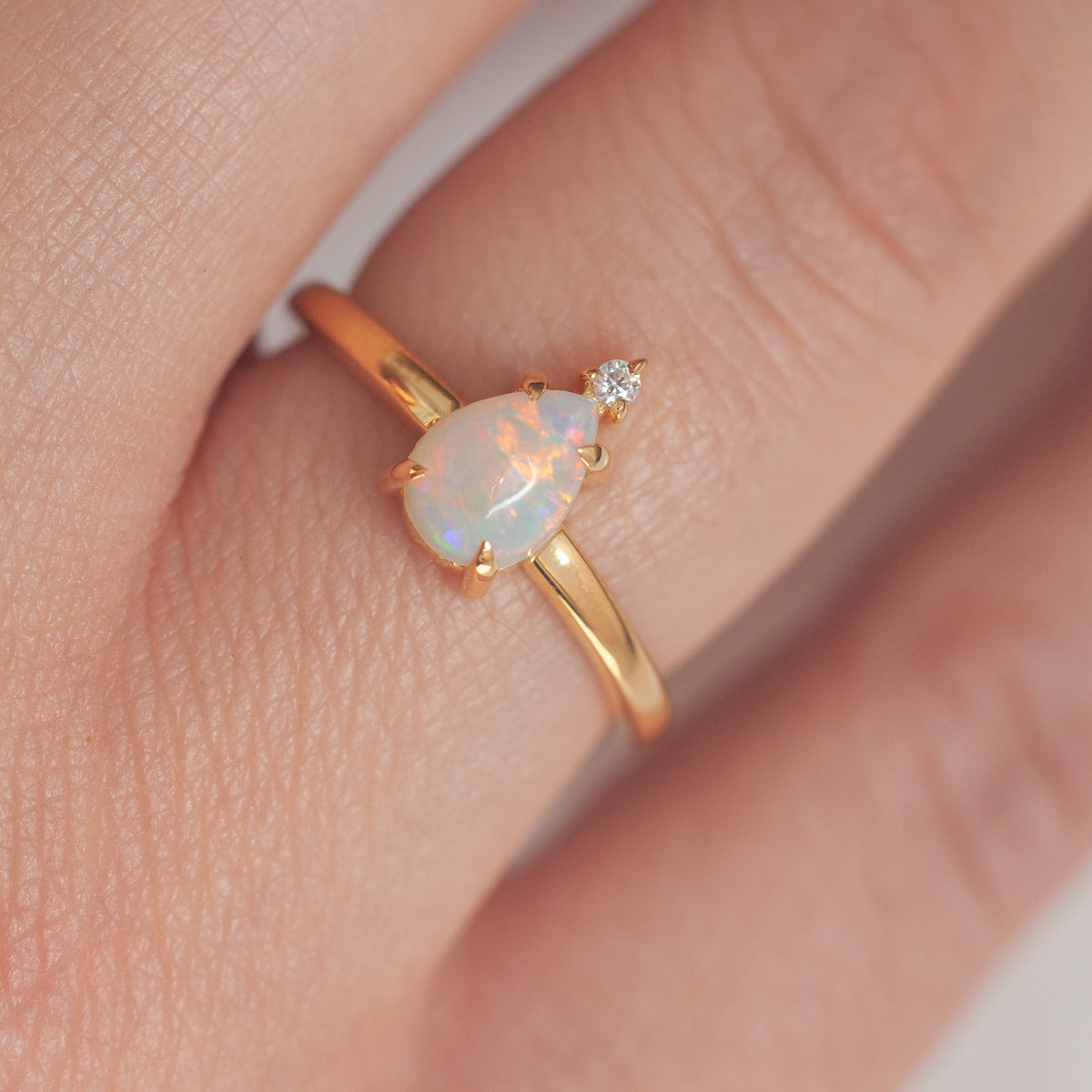 Eva Queen Australian Opal Ring with Moissanite