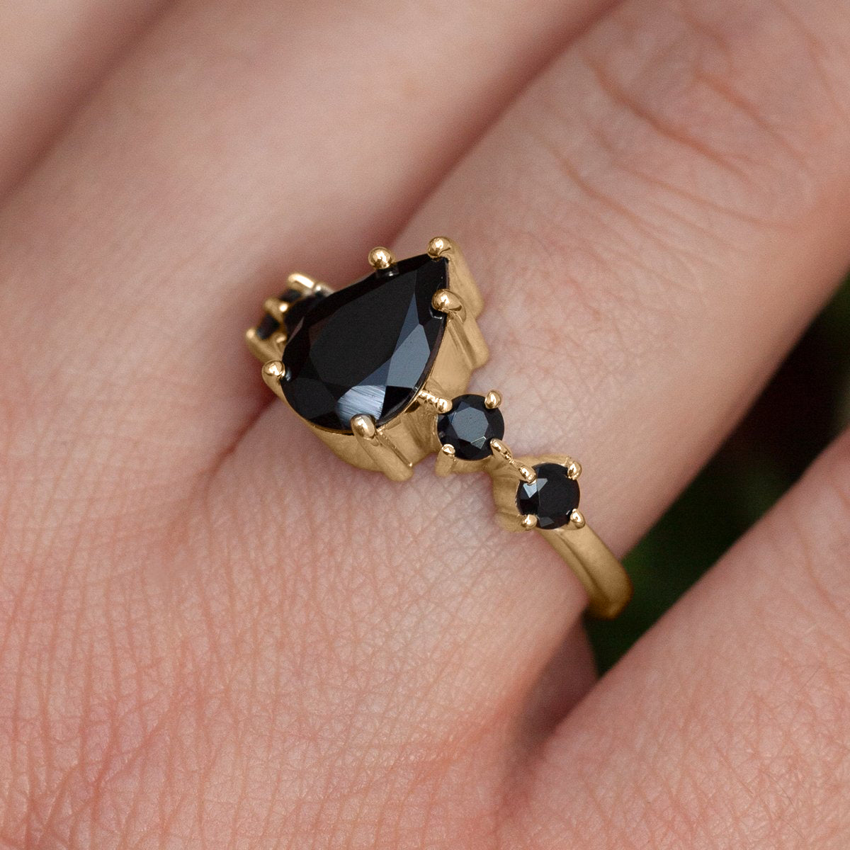 Apollonia Pear Black Spinel Ring with Round Black Spinels