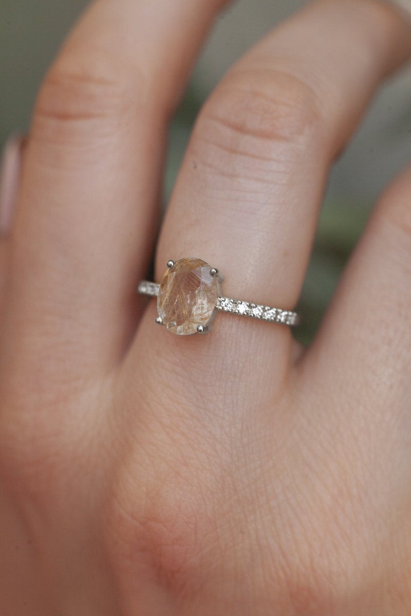 Drew Golden Rutile Quartz Ring with Moissanites Ring