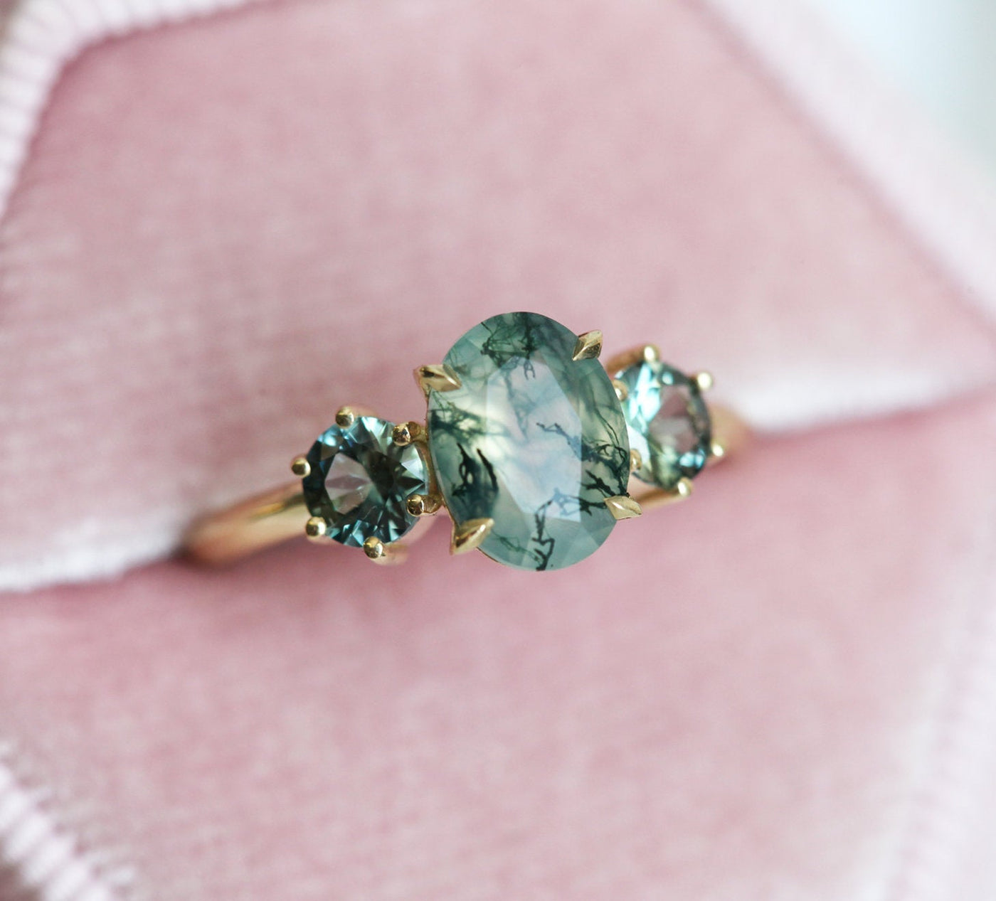 Marla Moss Agate Ring With Teal Tourmalines