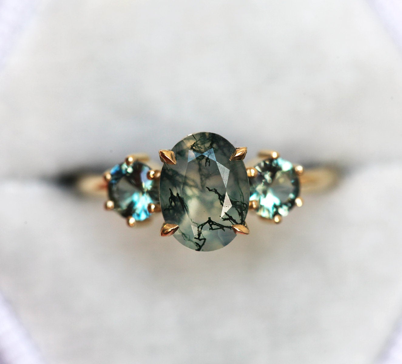 Marla Moss Agate Ring With Teal Tourmalines