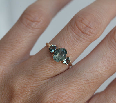 Marla Moss Agate Ring With Teal Tourmalines