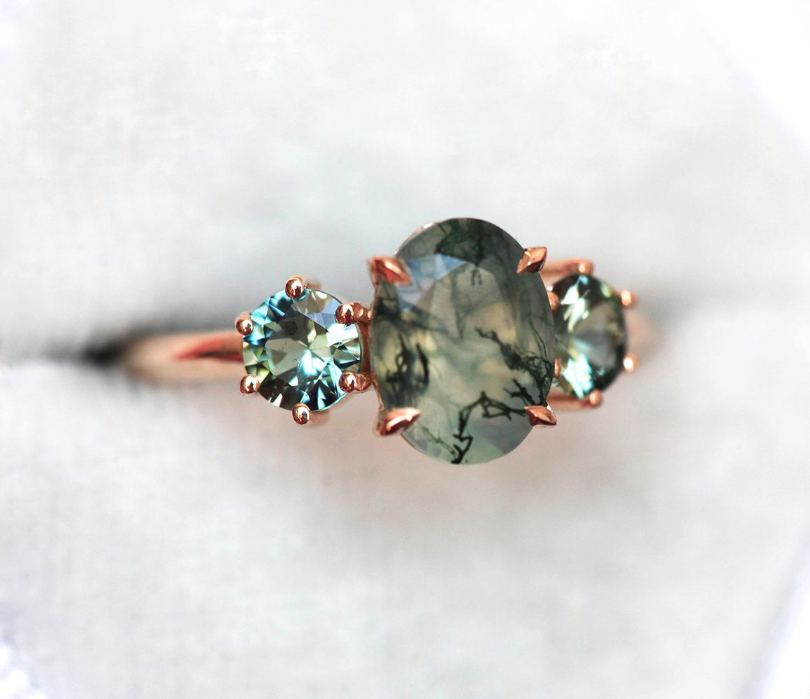 Marla Moss Agate Ring With Teal Tourmalines