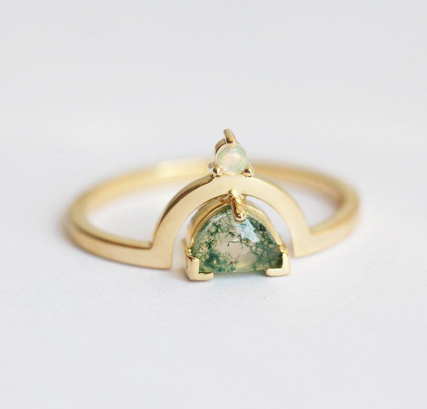 Melody Half Moon Moss Agate And Australian Opal Ring