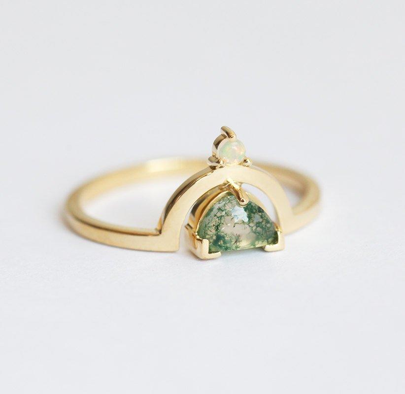 Melody Half Moon Moss Agate And Australian Opal Ring