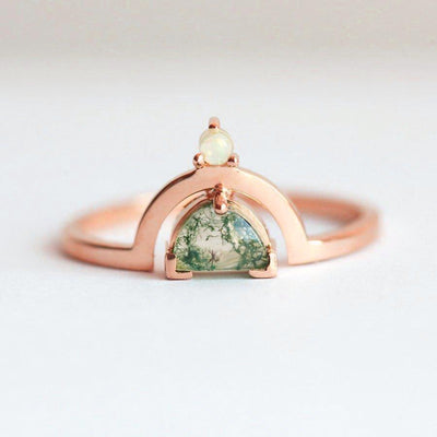 Melody Half Moon Moss Agate And Australian Opal Ring