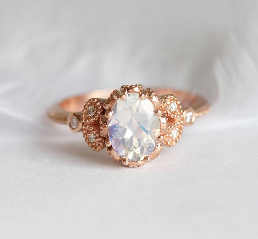 Rainbow Moonstone Engagement Ring