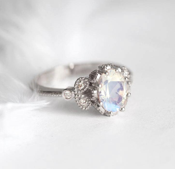 Rainbow Moonstone Engagement Ring