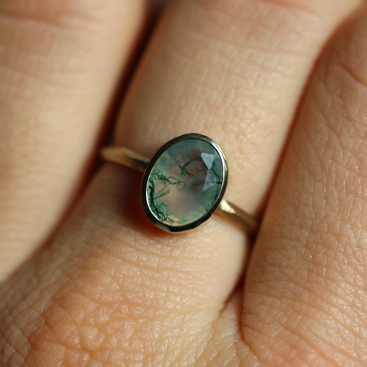 Moss Agate Solitaire Ring